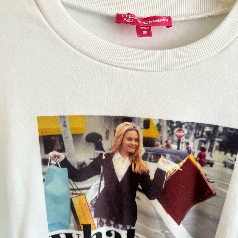 Dolls Kill White 'Whatever' Graphic Sweatshirt - Picture 2 of 3